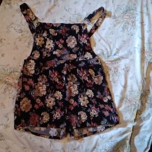 H&M divided black floral romper overall shorts sz XL